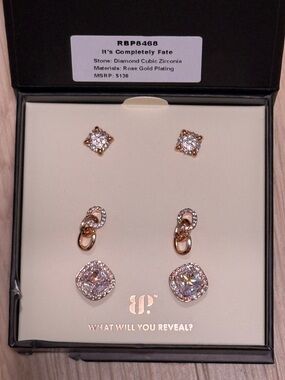 It's Completely Fate Rose Gold Cubic Zirconia Earring Set - Pink/Rose Gold